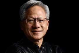 Jensen Huang, Nvidia CEO, photographed in a black shirt, in a story about his stand against regulatory waivers for AI firms